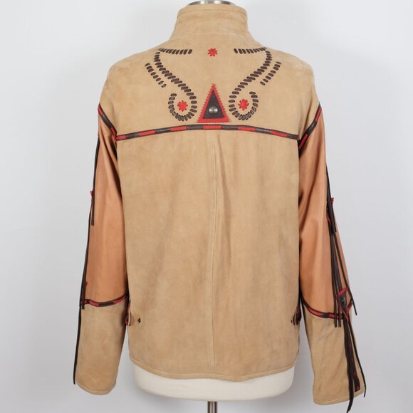 ETRO leather suede jacket 48 US 12 Western Native American tassels - Picture 9 of 13